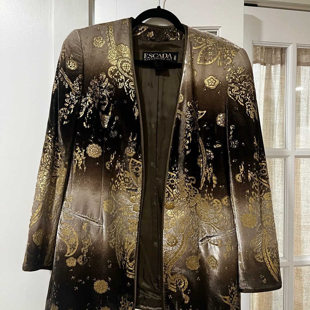 Escada Gold and Brown Women's Velvet Blazer Jacket
